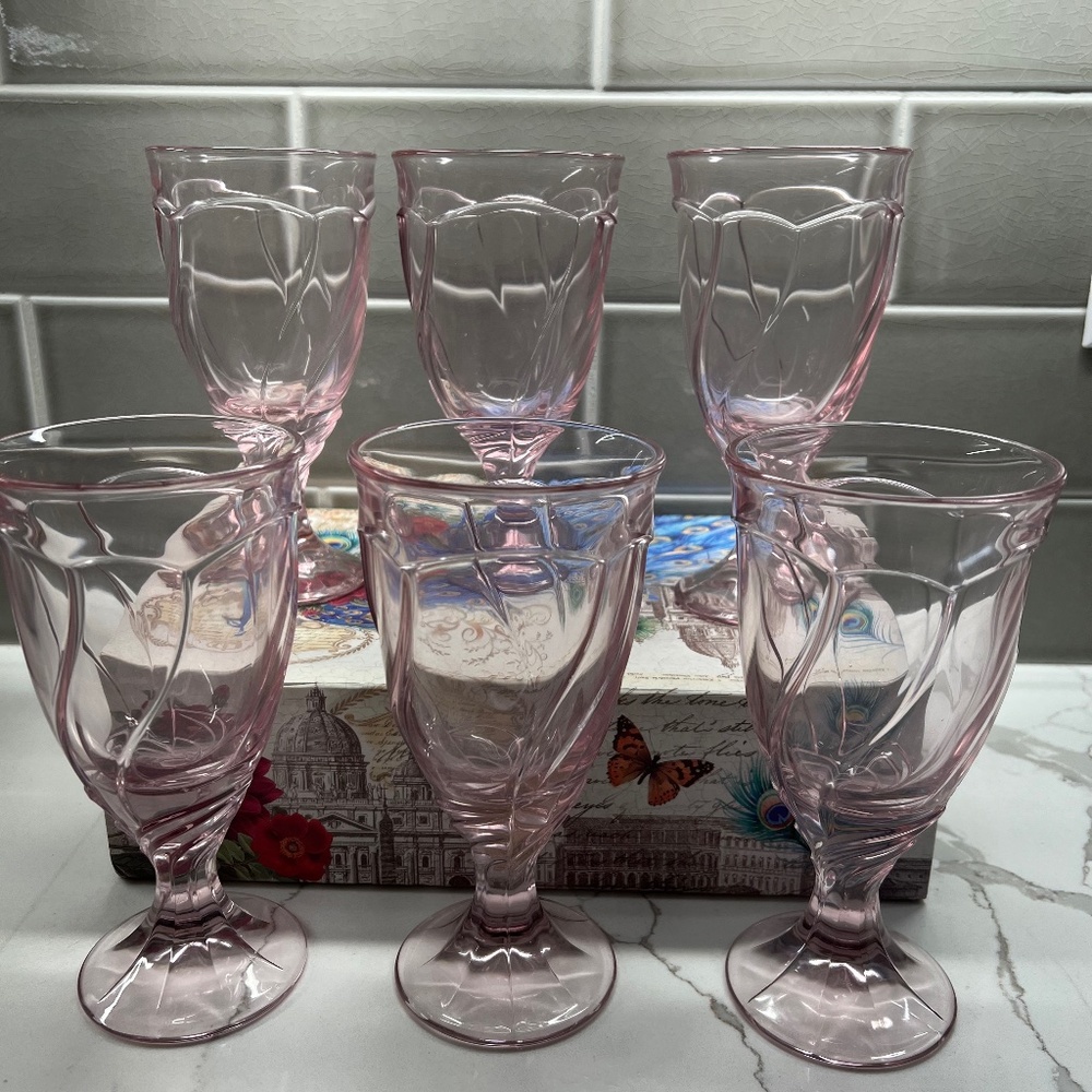 Noritake Pink Swirl Iced Tea Beverage Glasses